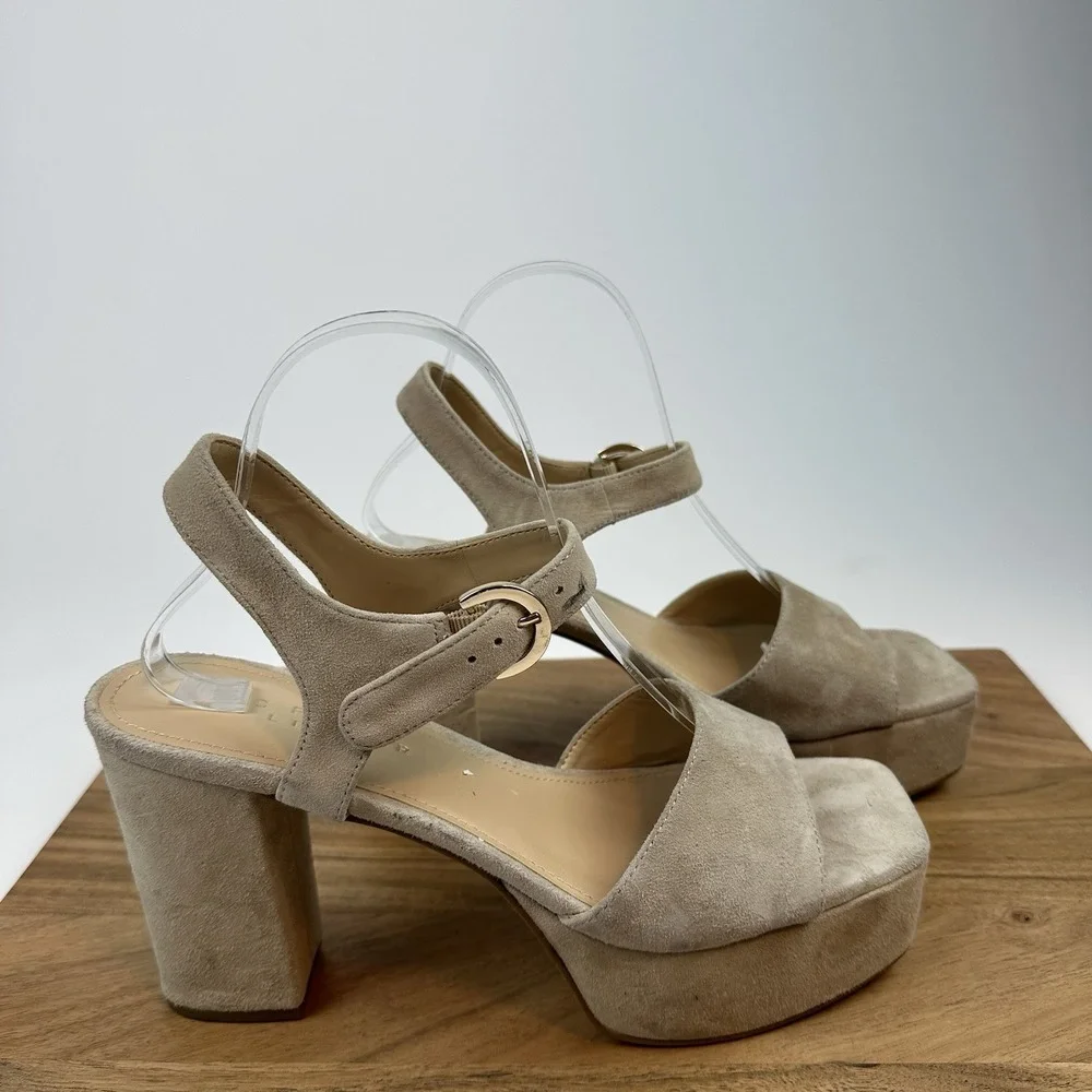 New Womens Marc Fisher LTD Cinthia Beige Suede Platform Sandals Heels Size 9.5 M